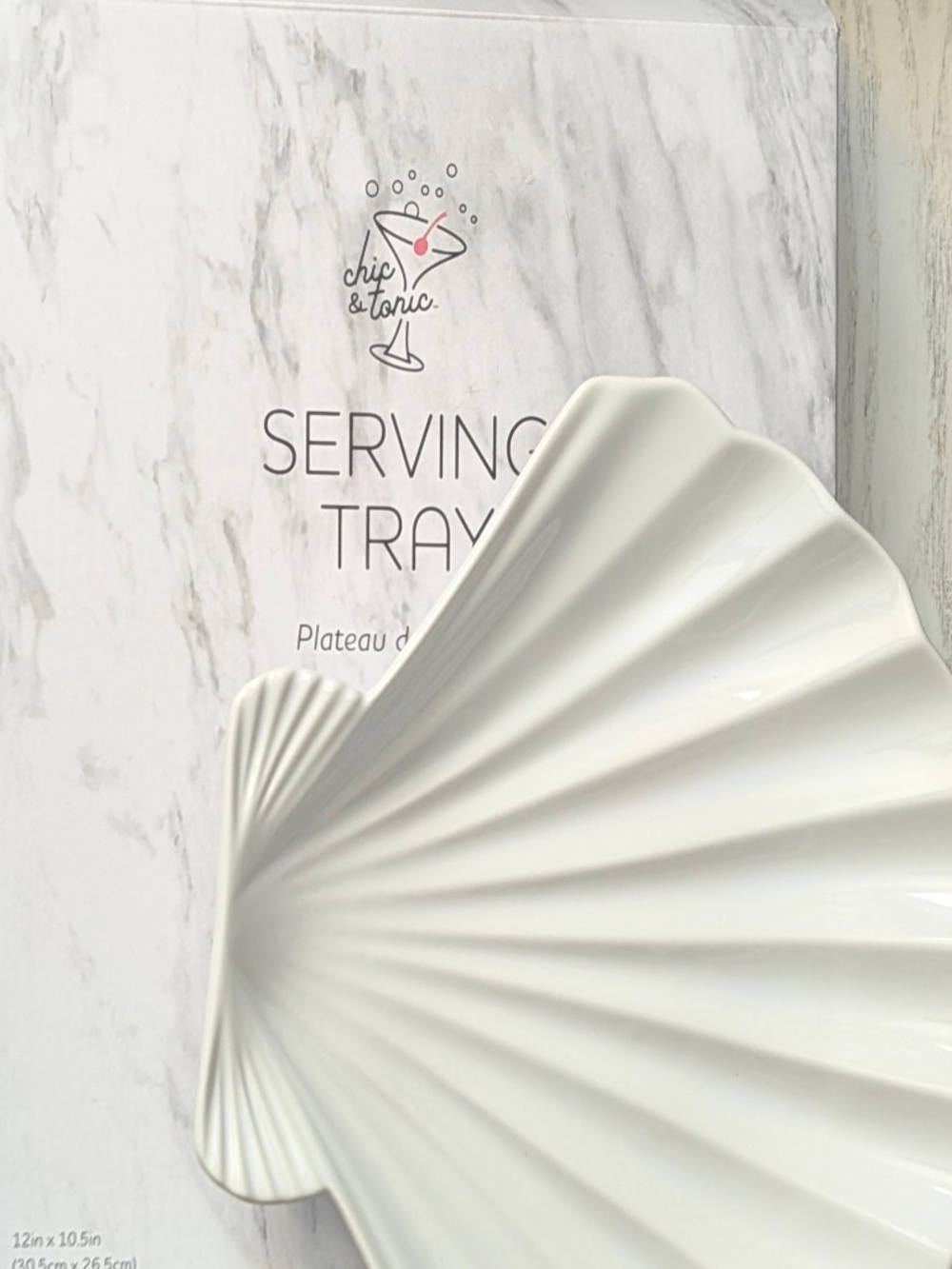 Chic & Tonic Coral Sea White Ceramic Scallop Shell Serving Tray NIB 12"
